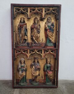 Skrzydło ołtarzowe z Ingeln, warsztat południowoniemiecki, Dolna Saksonia, ok. 1500 r., 141,5 × 82 cm, polichromia, złocenie, drewno, złoto. źr. MKDiN